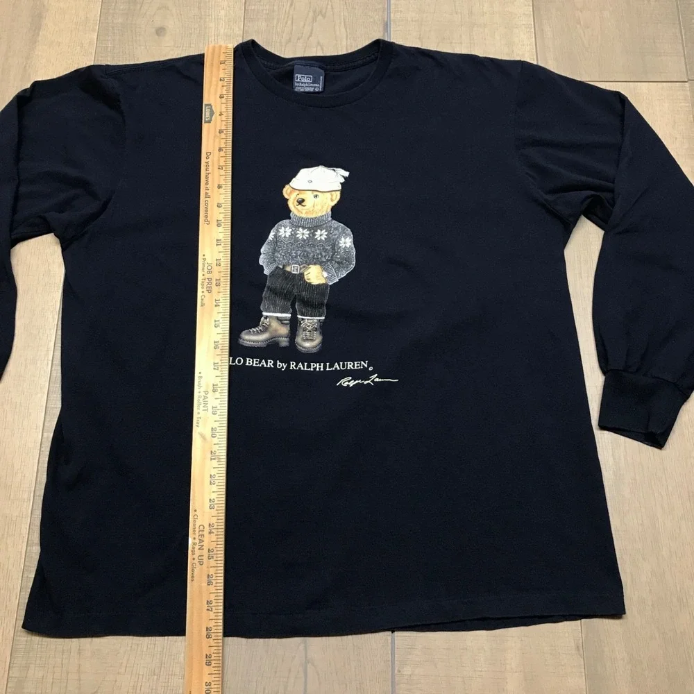 Vintage 90s Polo Bear Ralph Lauren Mens Size L Navy Blue Long Sleeve Fair Isle